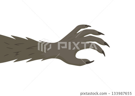 Cartoon Werewolf Claw Hand, Vector Illustration. Hairy Monster Arm with Sharp Nails. Scary Horror Halloween Illustration. Beast Paw Reaching Isolated Clipart Cartoon Werewolf Claw Hand, Vector Illustration. Hairy Monster Arm with Sharp Nails. Scary Horror Halloween Illustration. Beast Paw Reaching Isolated Clipart 133987655