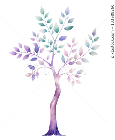 彩虹漸層樹水彩插畫（白色背景，摳圖）1 / 傳單與海報素材 133989260