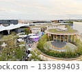 View of the Korean Pavilion, German Pavilion, and Commons area from the large roof ring of the EXPO 2025 Osaka-Kansai Expo 133989403
