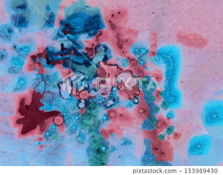 Abstract Watercolor Painting with Blue and Pink Hues for Creative Background Designs. 133989430