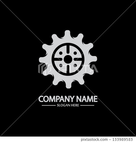 Gear vector logo isolated on a black background. Icon silhouette design template. Simple symbol concept in flat style. Abstract sign  pictogram for web  mobile and infographics. 133989583