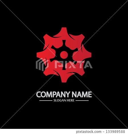 Gear vector logo isolated on a black background. Icon silhouette design template. Simple symbol concept in flat style. Abstract sign  pictogram for web  mobile and infographics. 133989588