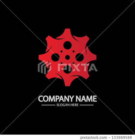 Gear vector logo isolated on a black background. Icon silhouette design template. Simple symbol concept in flat style. Abstract sign  pictogram for web  mobile and infographics. 133989589