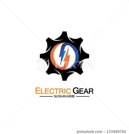 Electric gear vector logo template illustration. Suitable for business, technology and web. also, for energy and thunder symbol 133989780