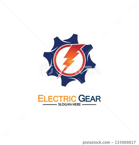 Electric gear vector logo template illustration. Suitable for business, technology and web. also, for energy and thunder symbol Electric gear vector logo template illustration. Suitable for business, technology and web. also, for energy and thunder symbol 133989817