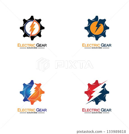 Electric gear vector logo template illustration. Suitable for business, technology and web. also, for energy and thunder symbol Electric gear vector logo template illustration. Suitable for business, technology and web. also, for energy and thunder symbol 133989818