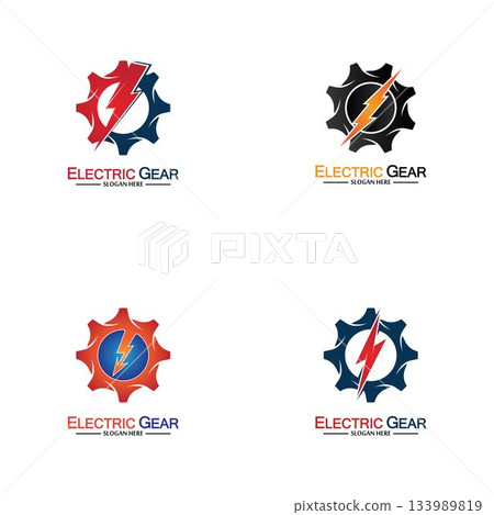 Electric gear vector logo template illustration. Suitable for business, technology and web. also, for energy and thunder symbol Electric gear vector logo template illustration. Suitable for business, technology and web. also, for energy and thunder symbol 133989819