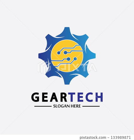 Tech gear logo vector design template. Technology Logo Template Design Vector, Emblem, Design Concept, Creative Symbol, Icon 133989871