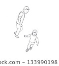 Toddler walking with father line art 133990198