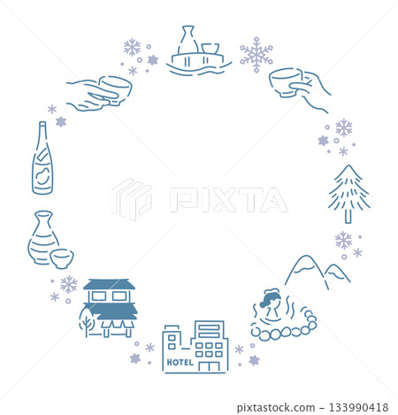 Hot spring inn where you can enjoy sake while viewing the snow. Frame material: bright blue-gray Hot spring inn where you can enjoy sake while viewing the snow. Frame material: bright blue-gray 133990418