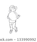 Toddler holding a ball line art 133990992
