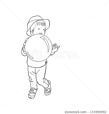 幼兒手持球的線條畫 133990992
