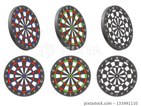 Set of dartboards and targets of various shapes vector illustrations Set of dartboards and targets of various shapes vector illustrations 133991110
