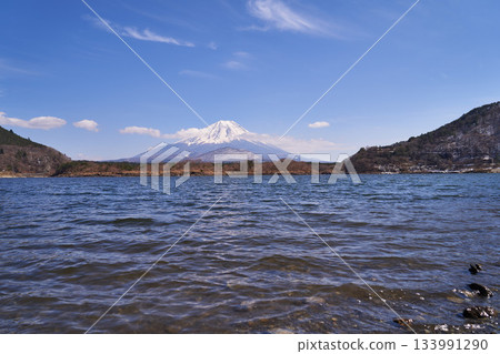 Mount Fuji and Lake Shoji in early spring in Yamanashi Prefecture 133991290