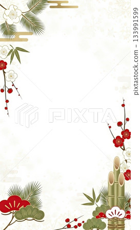 優雅的白色和金色Kadomatsu新年促銷，日式新年壓歲錢背景圖 133991599