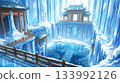 遊戲背景：冰洞中具有中國風格建築的空中走廊景色 133992126