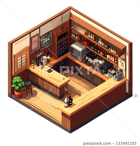 方形居酒屋空間插畫,暖色調室內設計,插畫及圖示素材 方形居酒屋空間插畫,暖色調室內設計,插畫及圖示素材 133992285