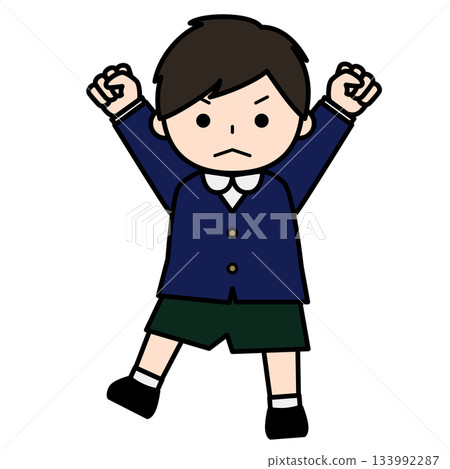 Angry boy raising both hands Angry boy raising both hands 133992287