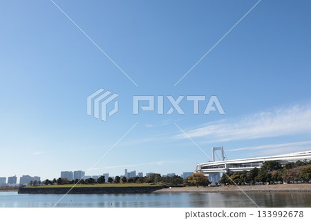 從台場海濱公園眺望彩虹橋和台場公園(東京港區) 從台場海濱公園眺望彩虹橋和台場公園(東京港區) 133992678