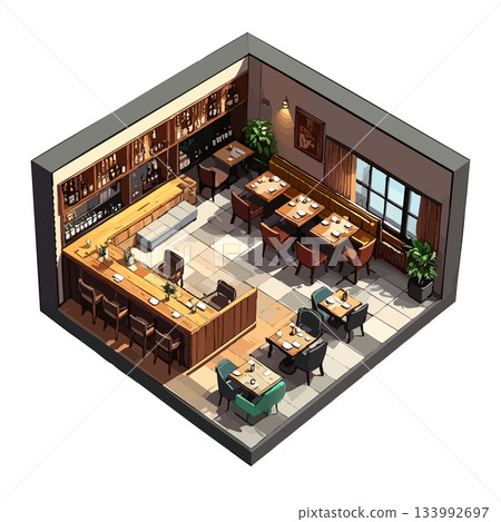 Square room/restaurant floor, warm colors/work/shop illustration 133992697