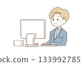 Illustration of a businessman using a personal computer 133992785