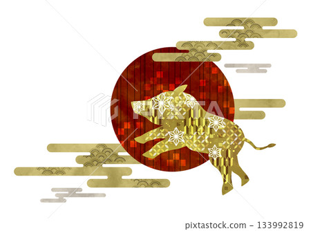 日本花紋野豬與第一道陽光 133992819