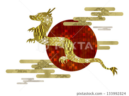 日本圖案的龍與第一道陽光 133992824