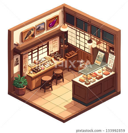 Japanese retro Japanese sweets shop square space, illustration and icon material 133992859