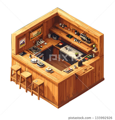 方形日式廚房圖片，餐廳和工作相關插圖圖標 133992926