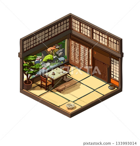 Japanese-style square room, Japanese restaurant tatami room, store, work icon, illustration material 133993014