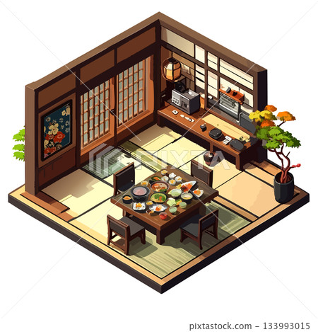 Japanese-style square room, Japanese restaurant tatami room, store, work icon, illustration material 133993015