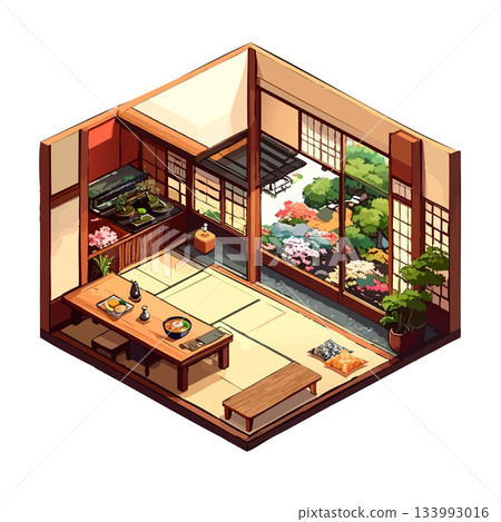 Japanese-style square room, Japanese restaurant tatami room, store, work icon, illustration material 133993016