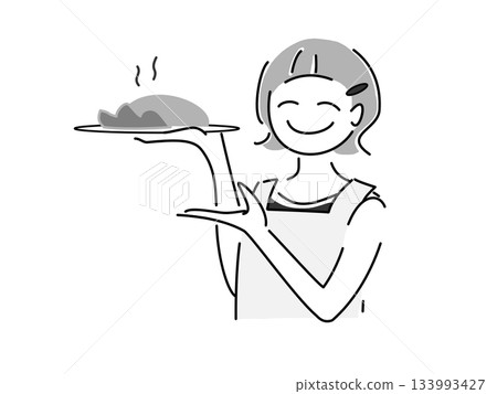 A female waitress carrying food 133993427