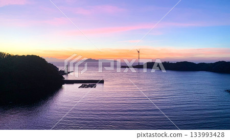 Evening view from Tonozu Bridge and wind power generation 133993428
