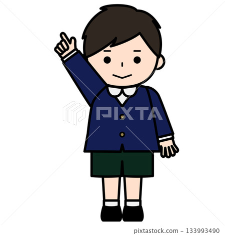 Boy raising his hand and pointing Boy raising his hand and pointing 133993490