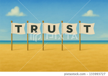 信任/信任旗幟文字插圖在海灘 133993727