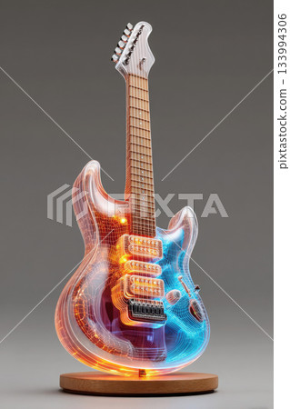 Vibrant electric guitar sculpture with glowing lights 133994306