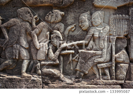 柬埔寨遺址牆上的古代壁畫 柬埔寨遺址牆上的古代壁畫 133995087