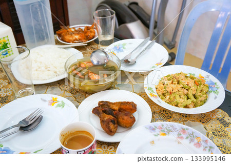 Home-style food served in a Cambodian home 133995146