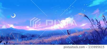 星空與貓，動漫風格 133995615