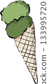Delicious Green Matcha Ice Cream in Waffle Cone Hand Drawn Illustration 133995720