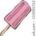 Delicious Pink Popsicle Summer Treat Hand Drawn Illustration Frozen Dessert Sweet Ice Lolly 133995723