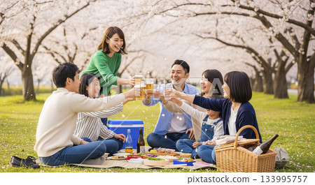 在公園裡和朋友一起賞櫻花 133995757