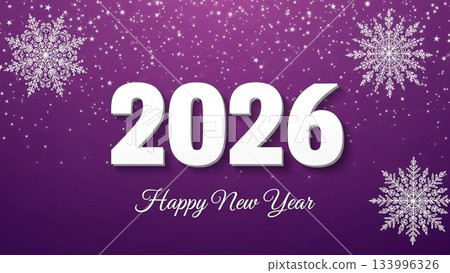 紫色新年設計,飾有雪花和數字2026 紫色新年設計,飾有雪花和數字2026 133996326