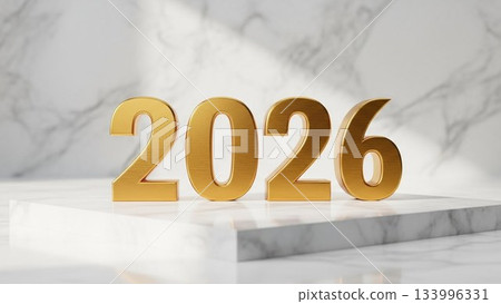 簡潔的設計，金色字母「2026」在大理石背景的襯托下格外醒目。 133996331