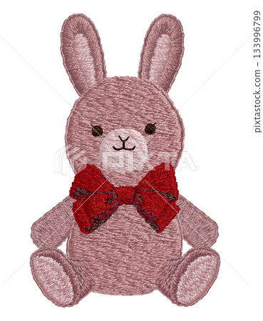 [Ribbon Rabbit Plush Toy] Hand-embroidered illustration material 133996799