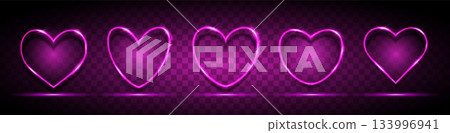A set of neon heart-shaped frames with a place for text on a black and blue background. A set of neon heart-shaped frames with a place for text on a black and blue background. 133996941