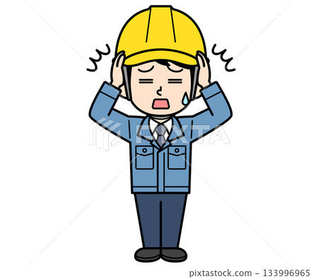 一名戴著頭盔的男性工地主管摀著頭 一名戴著頭盔的男性工地主管摀著頭 133996965