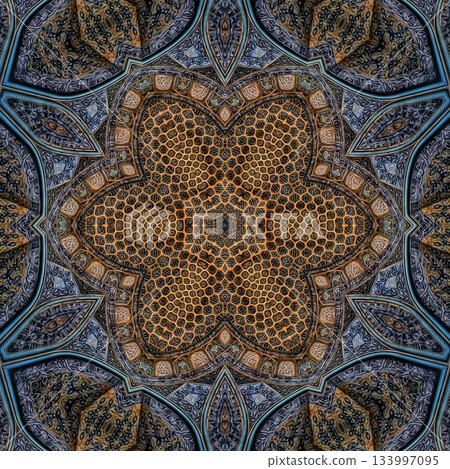 Turkish Islamic ornamental boho Pattern. Luxury Persian Mandala Tile Art & Ornate Middle Eastern mystic Ornament Design 133997095
