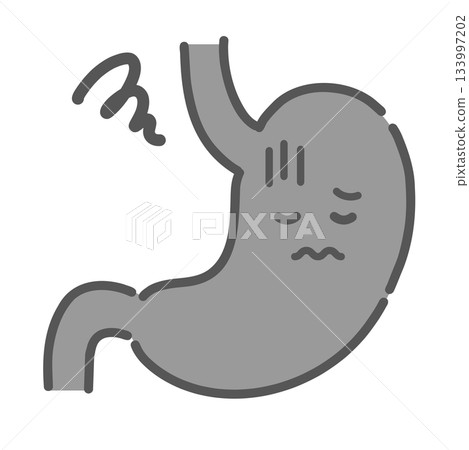 因壓力或疾病(胃炎/胃潰瘍)而感到不適的胃部角色插圖 因壓力或疾病(胃炎/胃潰瘍)而感到不適的胃部角色插圖 133997202